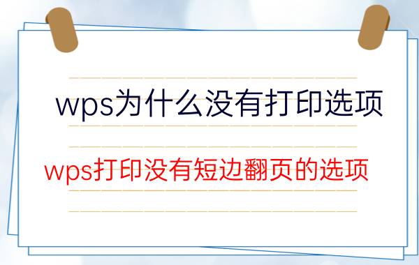 wps为什么没有打印选项 wps打印没有短边翻页的选项？